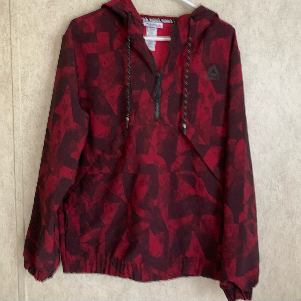 Reebok Hoodie Red And Black Patterned Pullover Ja… - image 1